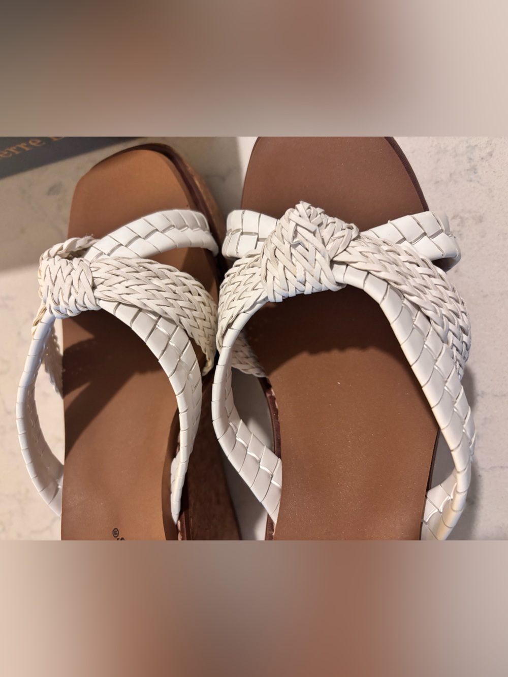 Pierre Dumas White Braided Slide Sandals